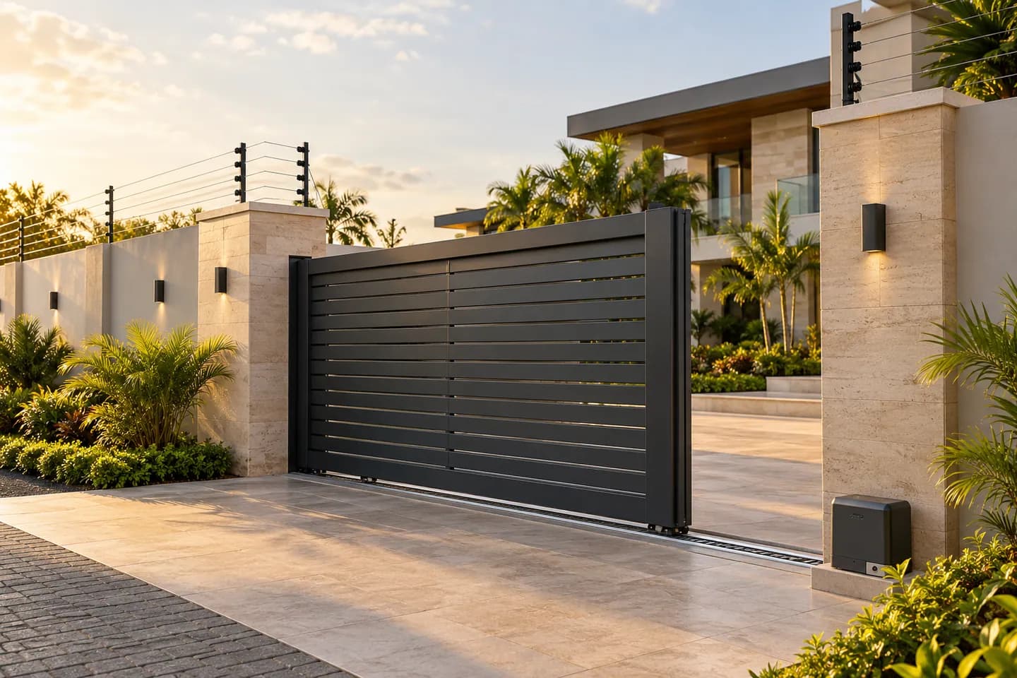 Automated gate at a contemporary entrance