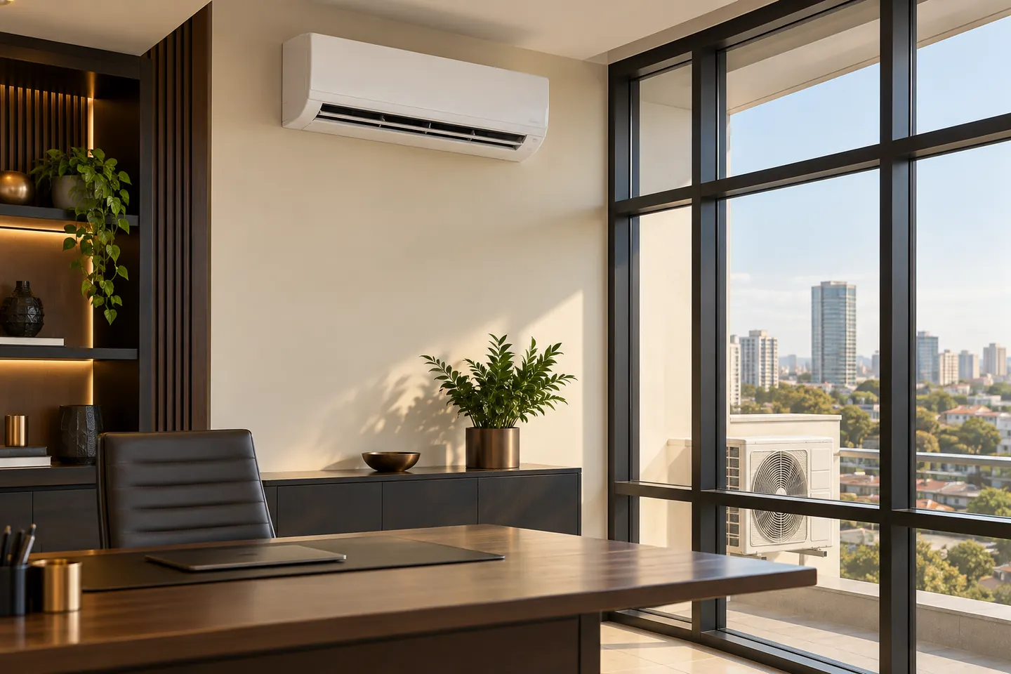 Wall-mounted split air conditioner in an office